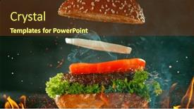  Presentation with burger - Presentation having beef-burger-ingredients-falling background and a tawny brown colored foreground