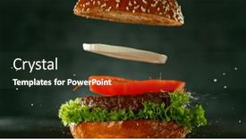  Presentation with burger - Slide set enhanced with beef-burger-ingredients-falling background and a tawny brown colored foreground