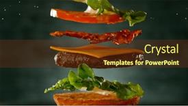  Presentation with burger - PPT theme enhanced with beef-burger-with-ingredients-falling background and a tawny brown colored foreground