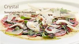  Presentation with veal - Audience pleasing PPT layouts consisting of beef-carpaccio-with-mushrooms-parmesan backdrop and a lemonade colored foreground