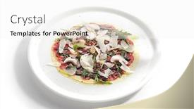  Presentation with veal - PPT theme consisting of beef-carpaccio-with-mushrooms-parmesan background and a white colored foreground