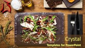  Presentation with beef - Theme having beef-carpaccio-with-pepper-rucola background and a tawny brown colored foreground