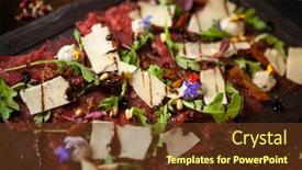  Presentation with italian cuisine - Beautiful presentation design featuring beef-carpaccio-with-pepper-rucola backdrop and a tawny brown colored foreground