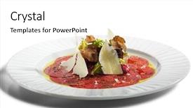  Presentation with modern black and white trees - Beautiful presentation featuring beef carpaccio with salad nero backdrop and a white colored foreground