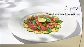  Presentation with meat beef - PPT theme consisting of beef-carpaccio-with-zucchini background and a  colored foreground