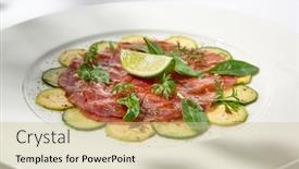  Presentation with meat beef - Slides having beef-carpaccio-with-zucchini background and a soft green colored foreground
