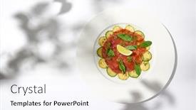  Presentation with meat beef - Presentation design consisting of beef-carpaccio-with-zucchini background and a sky blue colored foreground