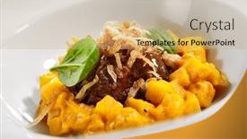  Presentation with main course - Amazing slide deck having beef-cheek-with-baked-celery backdrop and a coral colored foreground