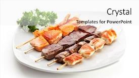  Presentation with foods - Amazing PPT theme having grilled foods garnished with parsley backdrop and a white colored foreground