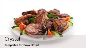  Presentation with foods - Theme having young man listening to music on a house wall background background and a gray colored foreground