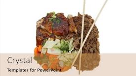  Presentation with food chicken - Presentation theme featuring beef-chicken-vegetables-fast-food background and a gold colored foreground
