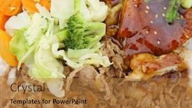  Presentation with food chicken - Cool new PPT theme with beef-chicken-vegetables-fast-food backdrop and a gold colored foreground