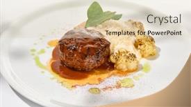  Presentation with meat beef - Slide deck enhanced with beef-cutlet-with-grilled-cauliflower background and a soft green colored foreground