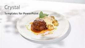  Presentation with meat beef - Slides with beef-cutlet-with-grilled-cauliflower background and a white colored foreground