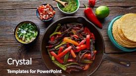  Presentation with mexican fajitas - Slide set having beef fajitas in a pan background and a tawny brown colored foreground