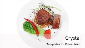  Presentation with thyme - Slide set having beef fillet with thyme red background and a sky blue colored foreground