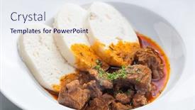  Presentation with beef - PPT layouts having beef-goulash-served-with-dumplings background and a sky blue colored foreground