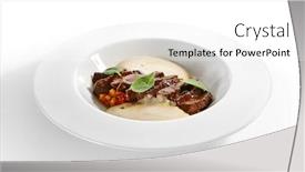  Presentation with main course - Slides with beef-heart-ragout-and-vegetables background and a white colored foreground