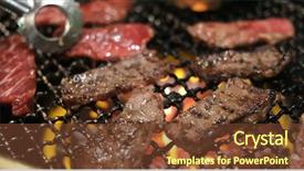  Presentation with japanese korean yakiniku barbecue style - Beautiful presentation theme featuring beef in japanese barbecue restaurant backdrop and a tawny brown colored foreground