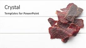  Presentation with beef jerky - PPT layouts with beef jerky on kitchen table background and a white colored foreground