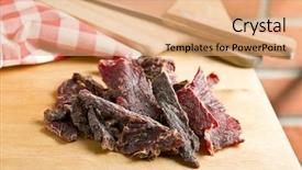  Presentation with beef jerky - Colorful slide set enhanced with beef jerky on kitchen table backdrop and a coral colored foreground