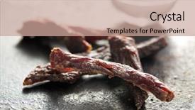  Presentation with beef jerky - Colorful PPT theme enhanced with beef jerky on old table backdrop and a coral colored foreground