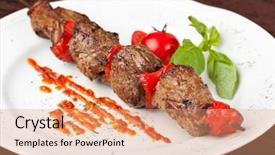  Presentation with kebab - Theme consisting of beef-kebab-on-a-white background and a coral colored foreground