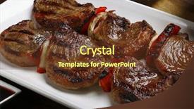  Presentation with meat food - Cool new slides with beef kebab with template - brazilian backdrop and a tawny brown colored foreground
