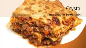  Presentation with beef - Slides having beef lasagna isolated on white background and a yellow colored foreground