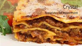  Presentation with cheese plate parmesan cheddar gouda - PPT theme enhanced with beef lasagna topped with parmesan background and a coral colored foreground