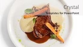  Presentation with main course - Presentation theme having beef-loin-on-bone-close background and a light gray colored foreground