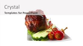  Presentation with meat beef - PPT theme consisting of beef meat and vegetables on white plate background and a white colored foreground