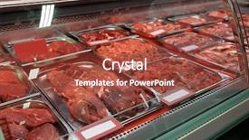  Presentation with caribbean food puerto rican beef - PPT theme featuring beef meat in cooled display background and a red colored foreground