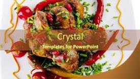  Presentation with main course - Slides featuring beef meat main course with red hot pepper background and a tawny brown colored foreground