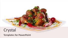  Presentation with main course - Amazing PPT layouts having beef meat main course with red hot pepper backdrop and a lemonade colored foreground