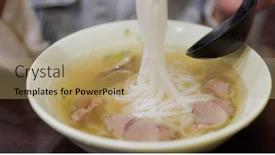  Presentation with beef meat soup - Slides consisting of beef-meat-rice-noodles-soup background and a coral colored foreground