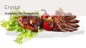  Presentation with meat beef - Cool new slides with beef meat served on ceramic plate with pepper backdrop and a lemonade colored foreground