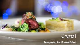  Presentation with sweet potato - PPT layouts featuring beef meat with green peas background and a violet colored foreground