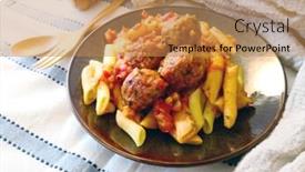  Presentation with meatball - Theme featuring beef-meatball-and-herbs-cooked background and a coral colored foreground