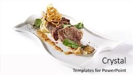  Presentation with main course - Theme enhanced with beef medallion or mignon background and a white colored foreground
