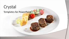  Presentation with roast sirloin beef - Theme featuring beef medallions with roasted vegetable background and a white colored foreground