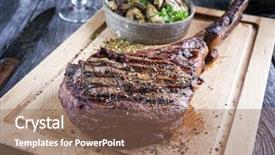  Presentation with barbecue boat - PPT layouts featuring beef ribs - barbecue tomahawk steak on cutting background and a coral colored foreground