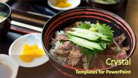  Presentation with biology rice - Audience pleasing slide deck consisting of beef rice in japanese resturant backdrop and a tawny brown colored foreground
