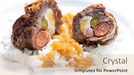  Presentation with bacon - Slides with beef-roulade-filled-with-egg background and a coral colored foreground