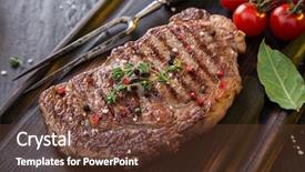  Presentation with stepping stone illustration of step - Presentation consisting of beef rump steak on black background and a tawny brown colored foreground