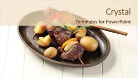  Presentation with kebab - Presentation theme enhanced with beef shish kebab and new potatoes background and a lemonade colored foreground