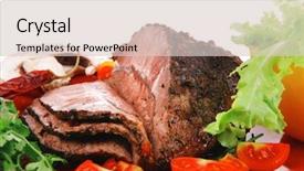  Presentation with beef - Theme consisting of beef slice on red plate background and a lemonade colored foreground