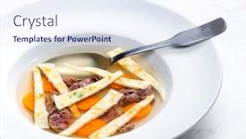  Presentation with noodles - Presentation consisting of beef-soup-with-celestine-noodles background and a sky blue colored foreground