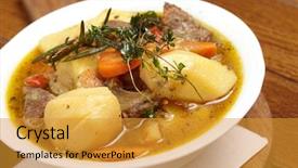  Presentation with beef - Slide deck with beef soup with vegetables background and a gold colored foreground