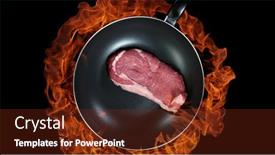  Presentation with meat beef - Slide deck enhanced with beef-steak-in-pan-flames background and a tawny brown colored foreground